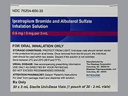 Ipratropium Bromide/Albuterol Sulfate Inhalantion Solution, 2.5-0.5/3mg, 3mL (Rx) by Ritedose Pharmaceuticals, LLC  ID 76204-0600-30